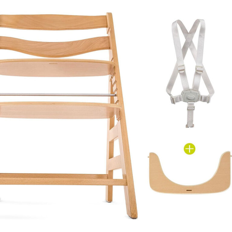 hauck Baby kinderstoel Alpha XXL vanaf de geboorte - premium opzetstuk voor pasgeborenen met 5-punts riem, dienblad en stoelverkleiner - meegroeiende houten babystoel met ligfunctie - grijs