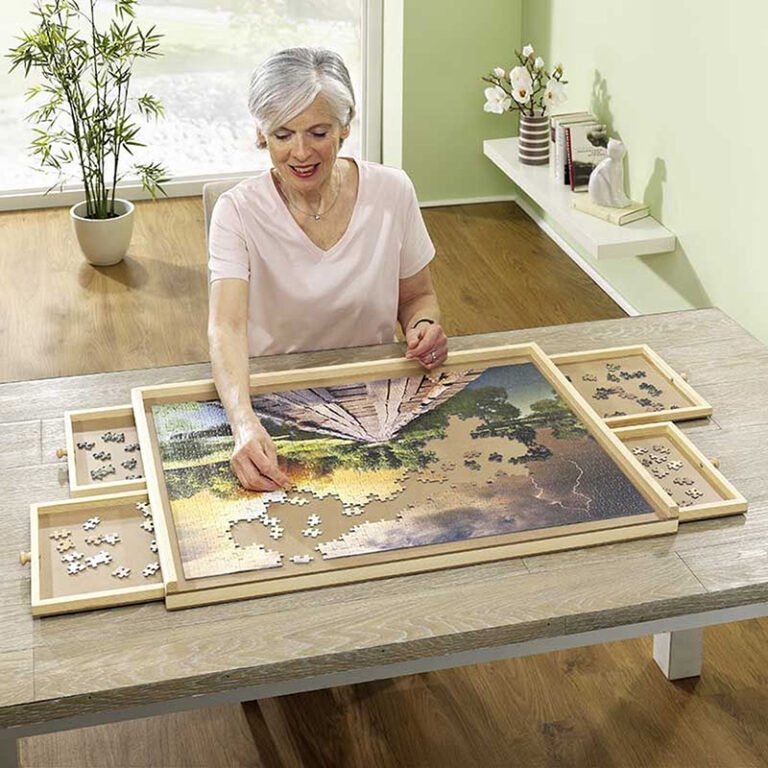 HI Puzzeltafel - Puzzelplaat met LED - met 4 lades - 54×40 cm - hout