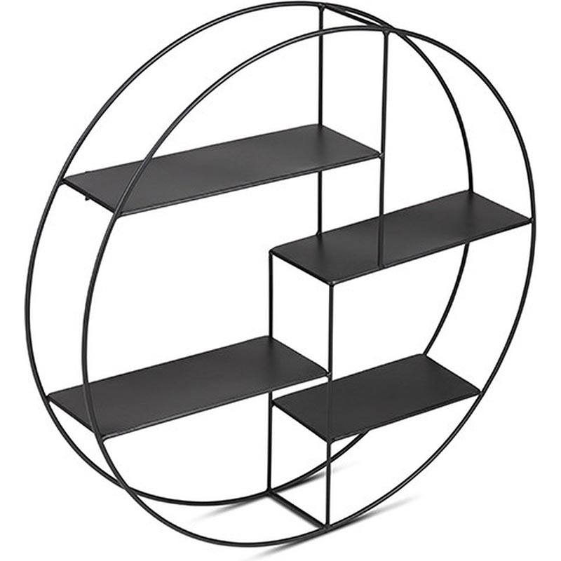 Rond wandrek - 4 planken - metaal - zwart - industrieel - diameter 55 cm - Afbeelding 2