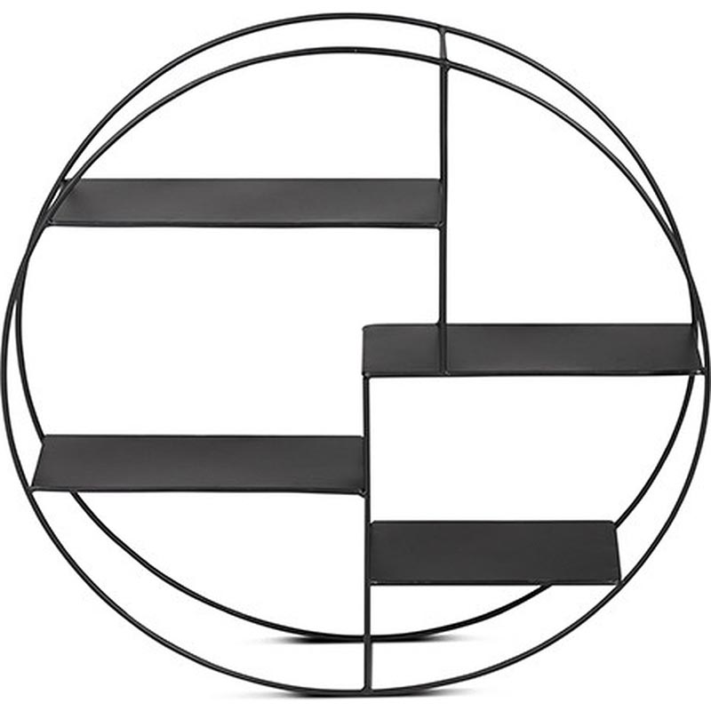 Rond wandrek - 4 planken - metaal - zwart - industrieel - diameter 55 cm