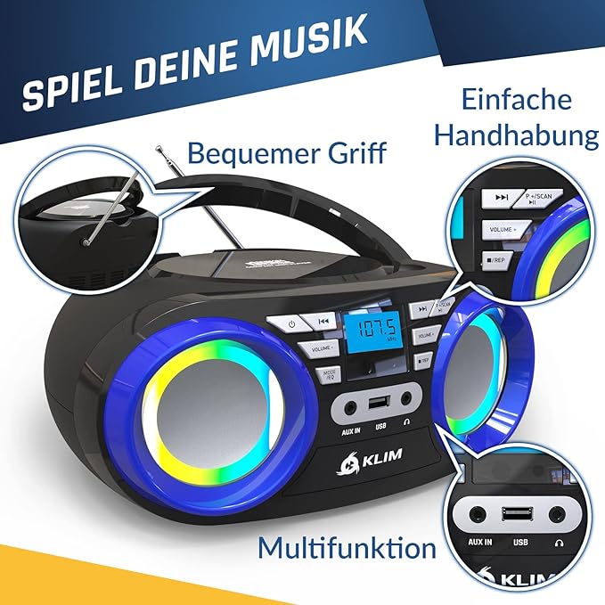 KLIM Boombox / radio met CDspeler en bluetooth FM MP3 AUX USB draagbaar en draadloze