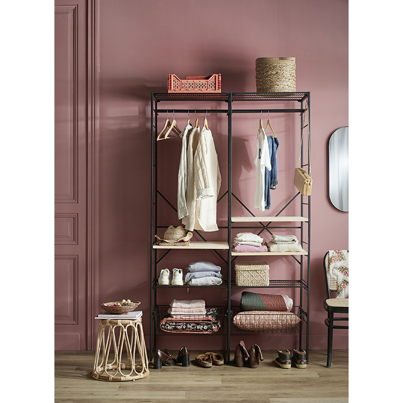 Opbergkast Met 6 Kubussen En Stoffen Dozen - 105x105x30 Cm - DIY Kast Multifunctioneel Opbergsysteem Robuust Metalen Frame Zwart Lsn66bk