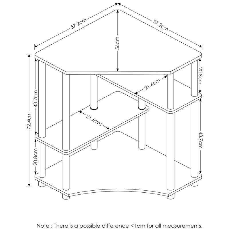 FURINNO Turn-N-Tube - hoekbureau - ruimtebesparend - eikenlook - grijs/zwart - Afbeelding 3