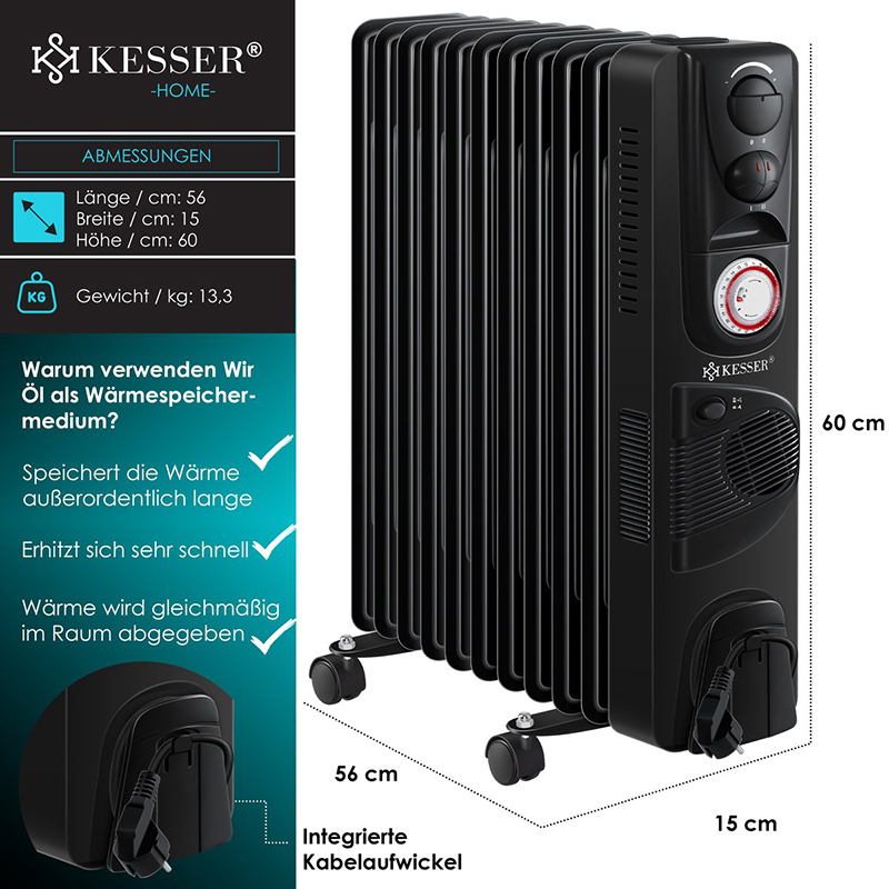 Daromigo Olieradiator 2500W - Elektrische Verwarming Met 11 Ribben, Wifi App, Afstandsbediening En Thermostaat