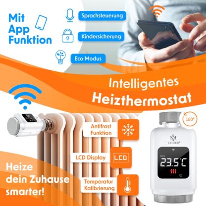 Kesser - slimme radiatorknop / thermostaatkop / kraan - met LCD-scherm - app - wit - Afbeelding 8