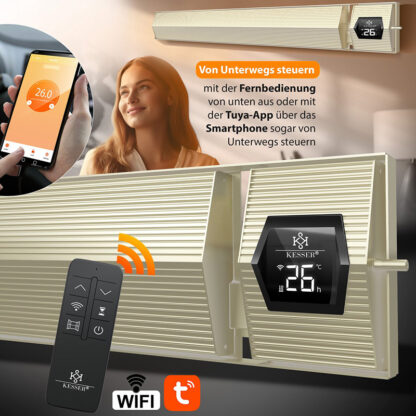 Infrarood terrasverwarmer - 2400W - met afstandsbediening en WiFi APP - elektrische verwarming / kachel / heater - voor binnen en buiten - champagne - Afbeelding 11