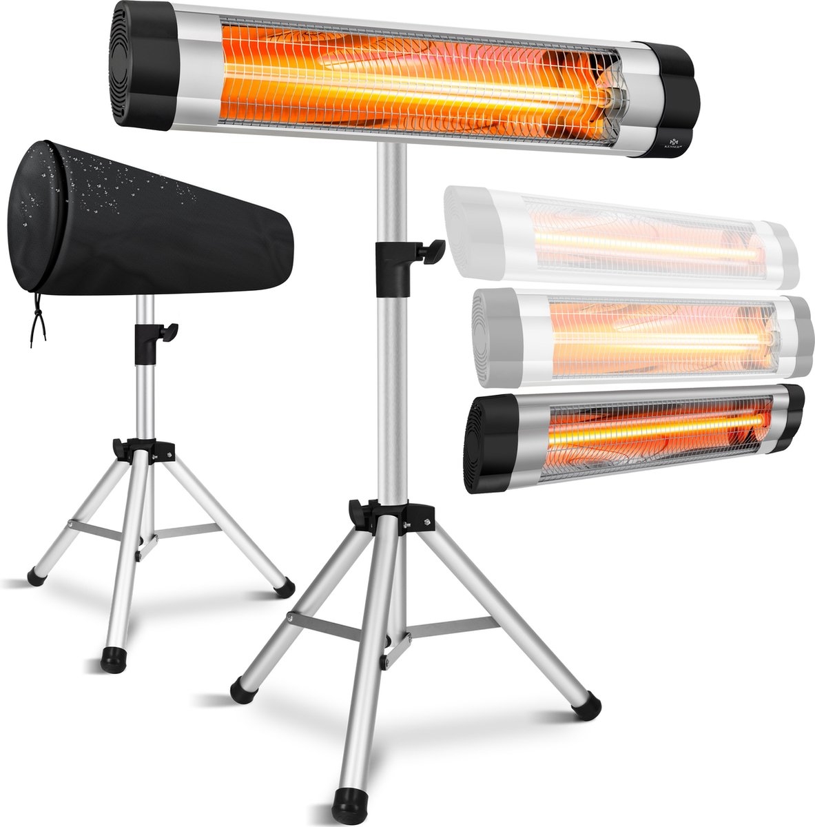 Terrasverwarmer - infrarood verwarming - patiostraler - heater - 2500W - met afstandsbediening - wand en standaardmontage - incl. beschermhoes