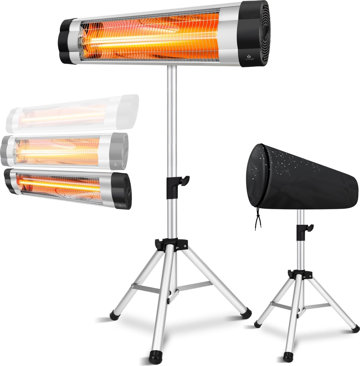 Terrasverwarmer - infrarood verwarming - patiostraler - heater - 2500W - met afstandsbediening - wand en standaardmontage - incl. beschermhoes - Afbeelding 3