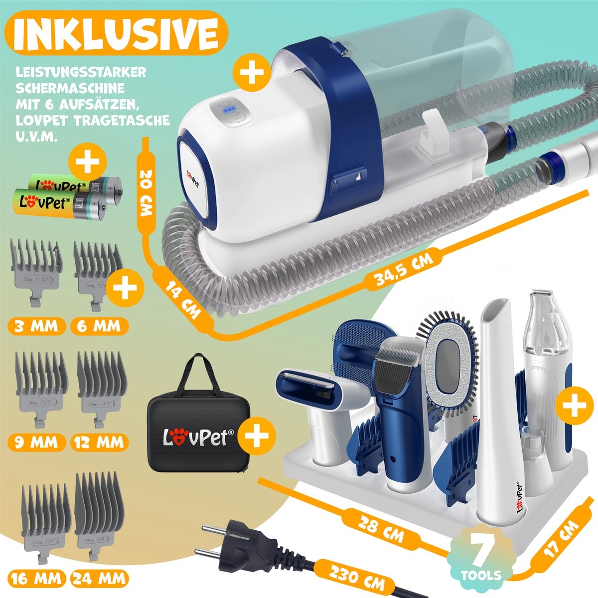 Hondentondeuse - 7in1 tondeuse voor dikke vacht - 7 opzetstukken - hondentrimmer draadloos -oplaadbaar voor honden en katten - Afbeelding 4