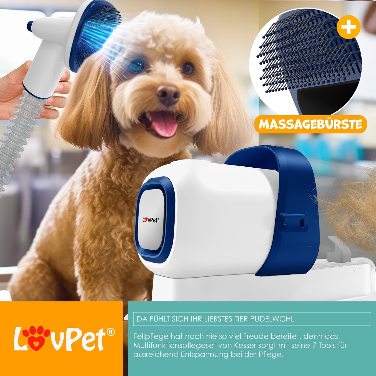 Hondentondeuse - 7in1 tondeuse voor dikke vacht - 7 opzetstukken - hondentrimmer draadloos -oplaadbaar voor honden en katten - Afbeelding 8