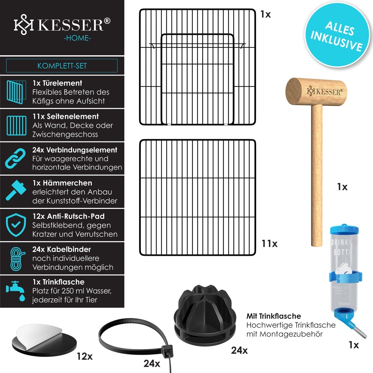 Konijnenren Konijnenhok - knaagdieren ren - 36 x 144 x 72 cm - kooi voor cavia hamster dwergkonijn konijn en puppy - voor binnen en biten - zwart - Afbeelding 4