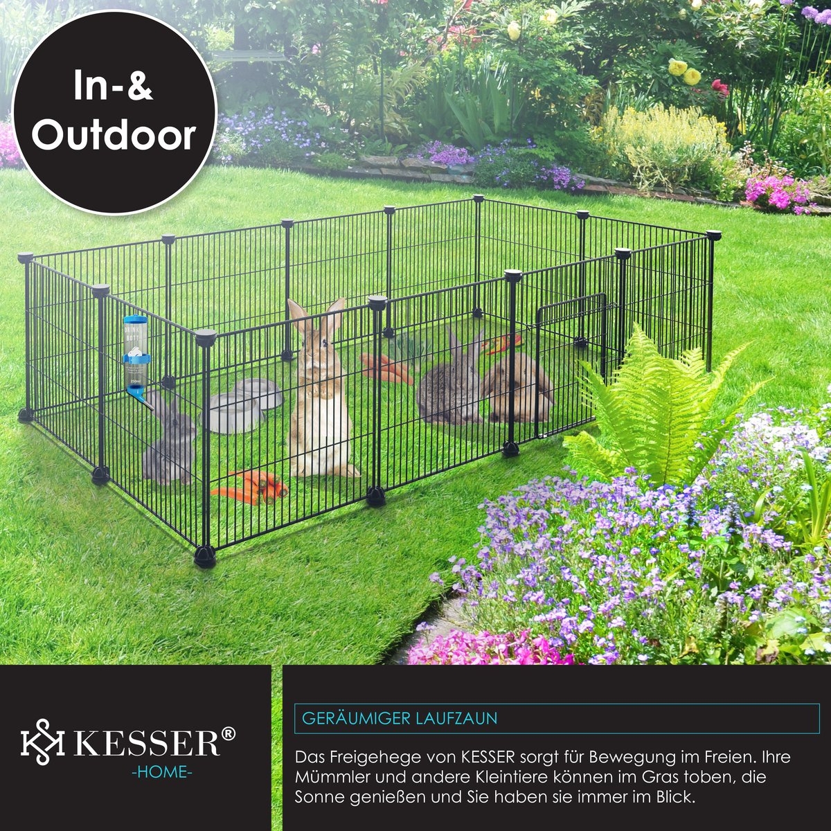 Konijnenren Konijnenhok - knaagdieren ren - 36 x 144 x 72 cm - kooi voor cavia hamster dwergkonijn konijn en puppy - voor binnen en biten - zwart - Afbeelding 8