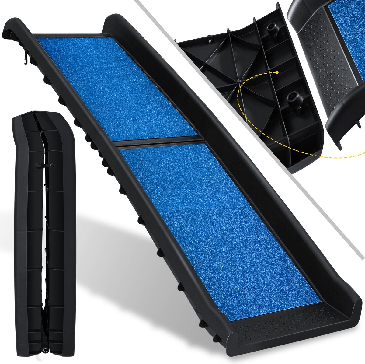 Hondenhelling - Loopplank - hondentrap - opvouwbaar - instaphulp voor kofferbak - tot 90 kg, 156x40cm - antislip - blauw