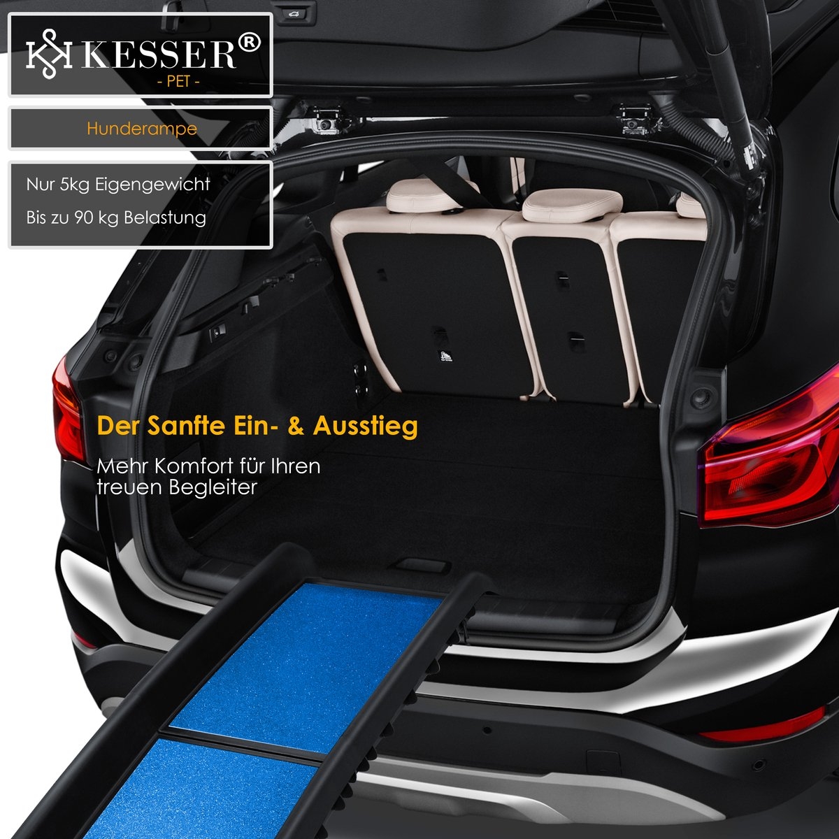 Hondenhelling - Loopplank - hondentrap - opvouwbaar - instaphulp voor kofferbak - tot 90 kg, 156x40cm - antislip - blauw - Afbeelding 3