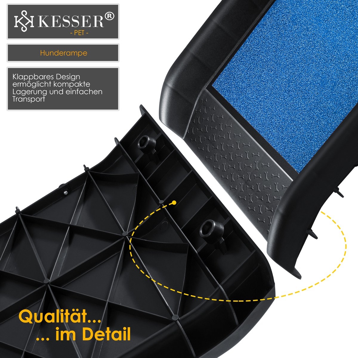 Hondenhelling - Loopplank - hondentrap - opvouwbaar - instaphulp voor kofferbak - tot 90 kg, 156x40cm - antislip - blauw - Afbeelding 4