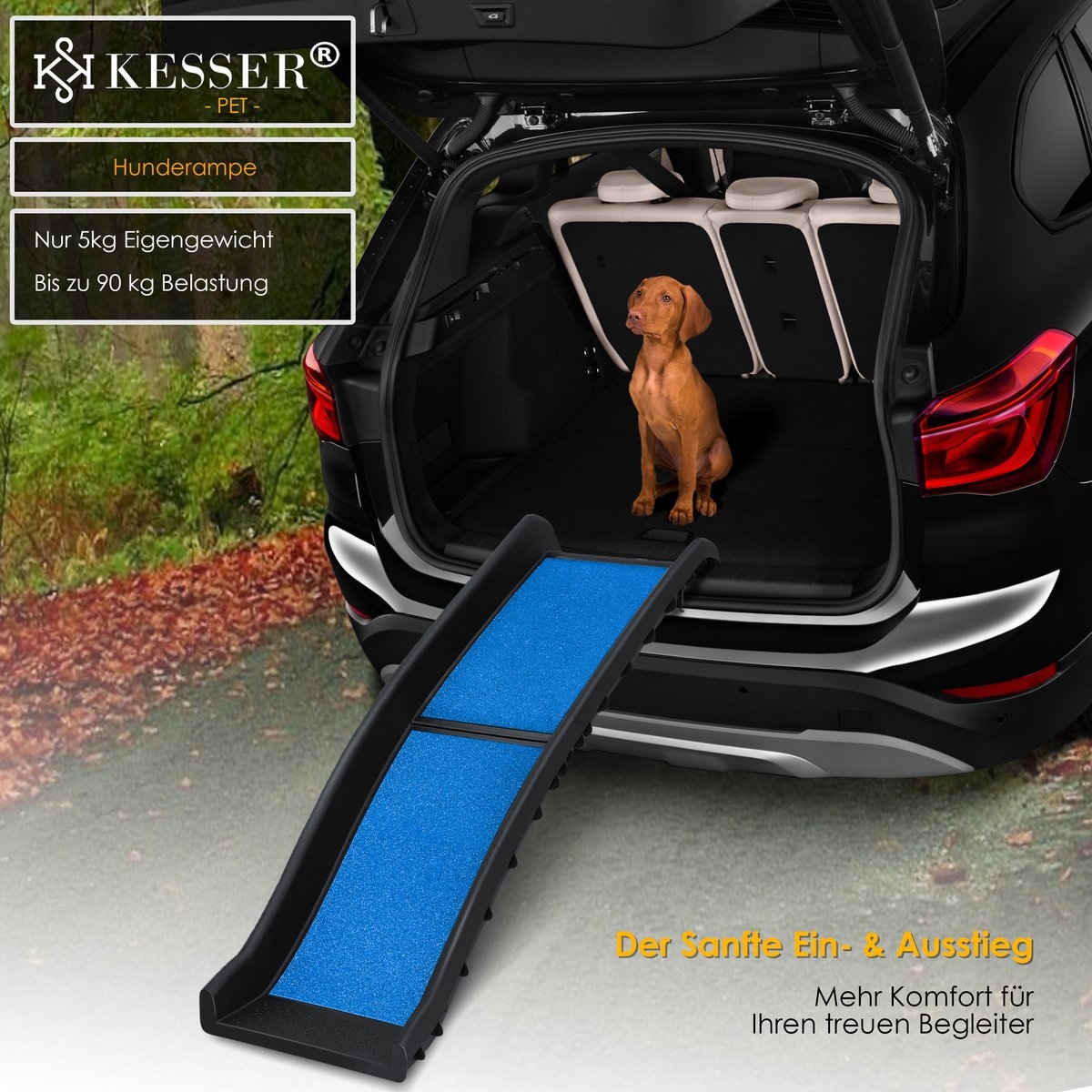 Hondenhelling - Loopplank - hondentrap - opvouwbaar - instaphulp voor kofferbak - tot 90 kg, 156x40cm - antislip - blauw - Afbeelding 6