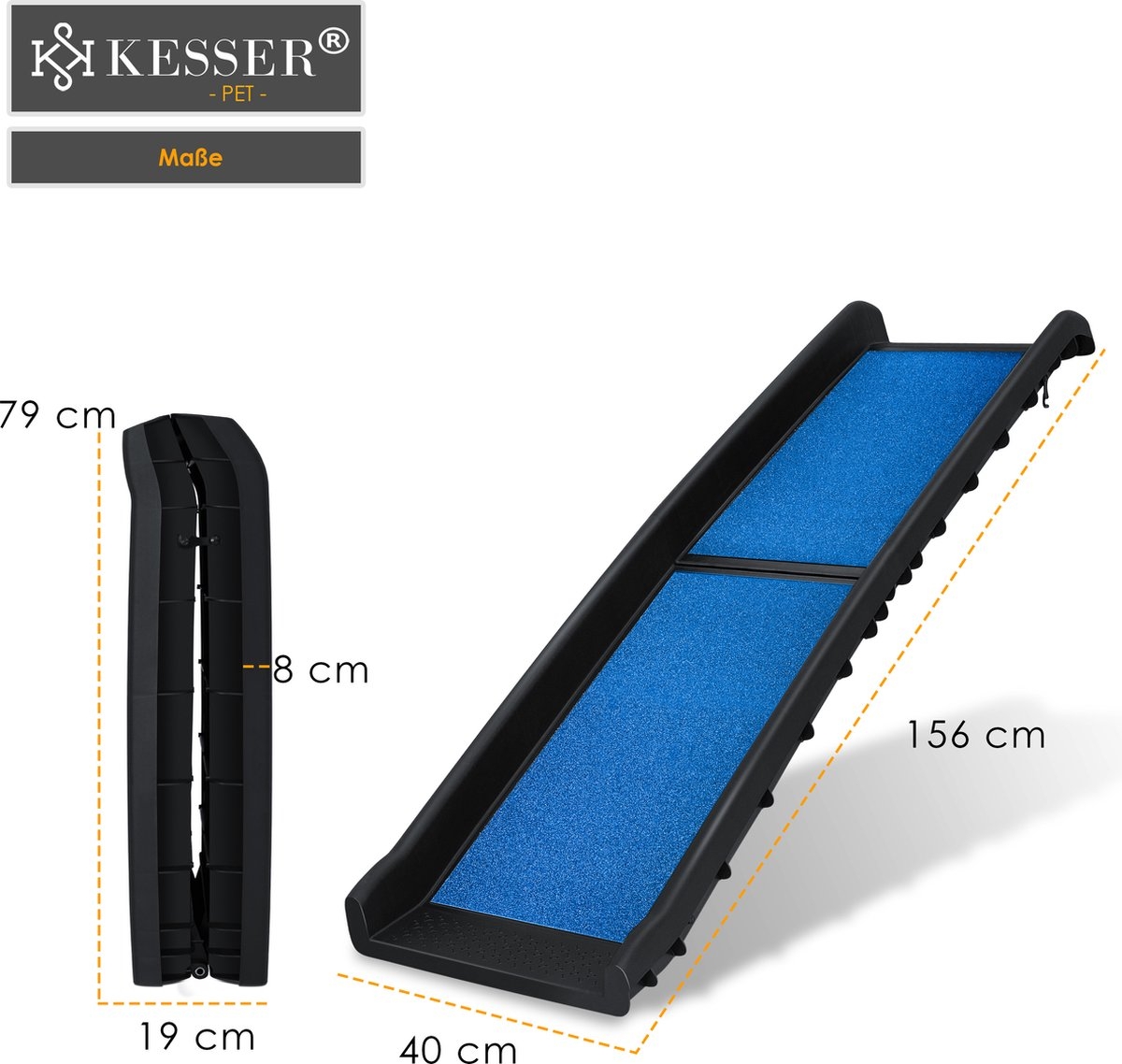 Hondenhelling - Loopplank - hondentrap - opvouwbaar - instaphulp voor kofferbak - tot 90 kg, 156x40cm - antislip - blauw - Afbeelding 7