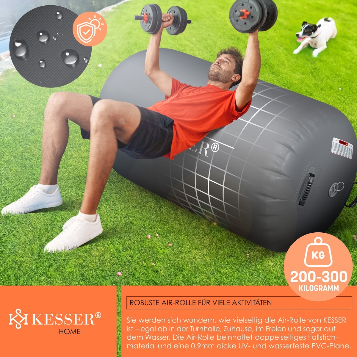 Grote opblaasbare fitnessrol - air roll - 120x90 cm - met elektrische pomp - antraciet / grijs - voor gymnastiek - Afbeelding 3