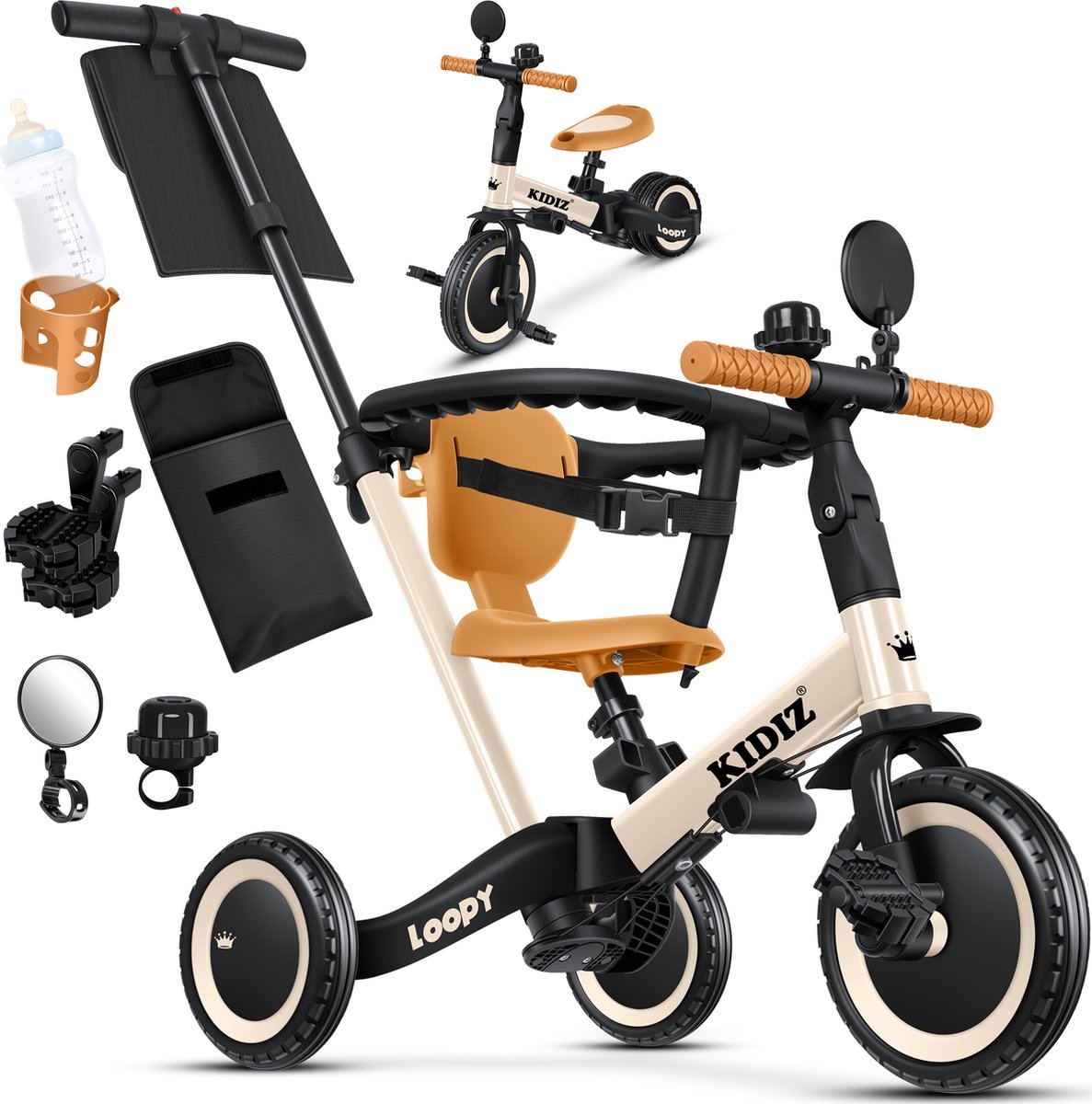 Loopfiets 6in1 - unisex - 1 tot 5 jaar - driewieler - tot 25 kg - kinderfiets - beige