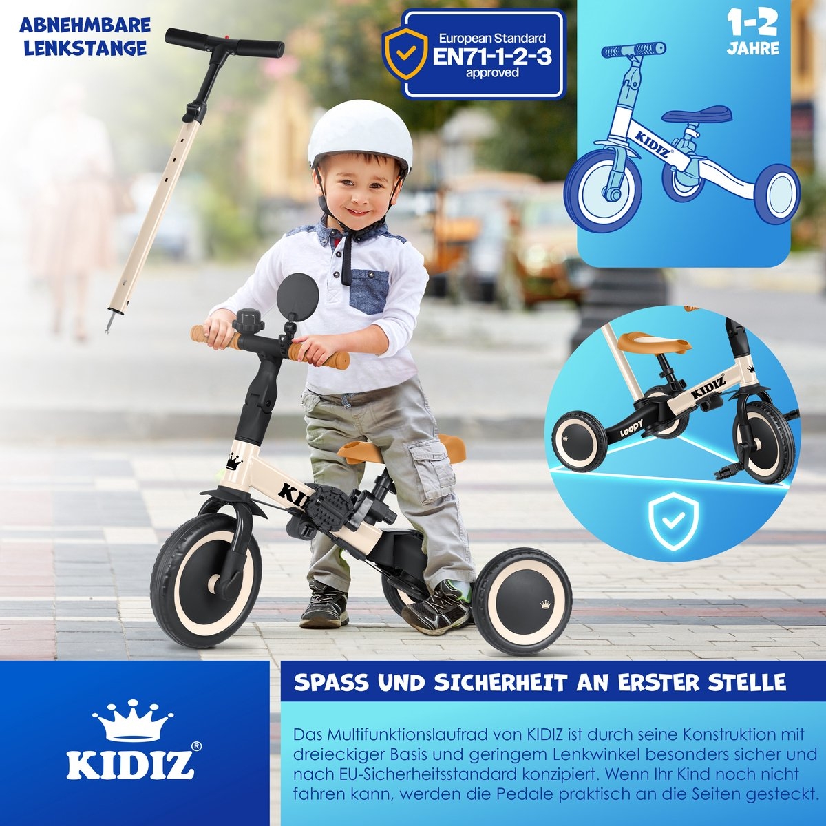 Loopfiets 6in1 - unisex - 1 tot 5 jaar - driewieler - tot 25 kg - kinderfiets - beige - Afbeelding 2