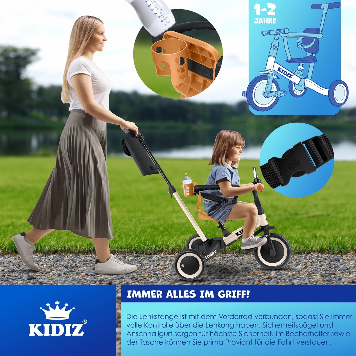 Loopfiets 6in1 - unisex - 1 tot 5 jaar - driewieler - tot 25 kg - kinderfiets - beige - Afbeelding 5