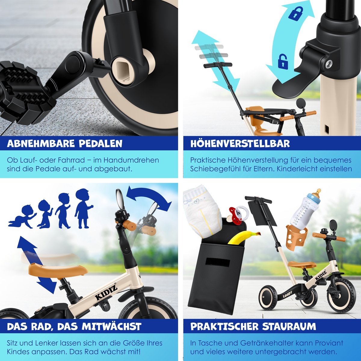 Loopfiets 6in1 - unisex - 1 tot 5 jaar - driewieler - tot 25 kg - kinderfiets - beige - Afbeelding 7