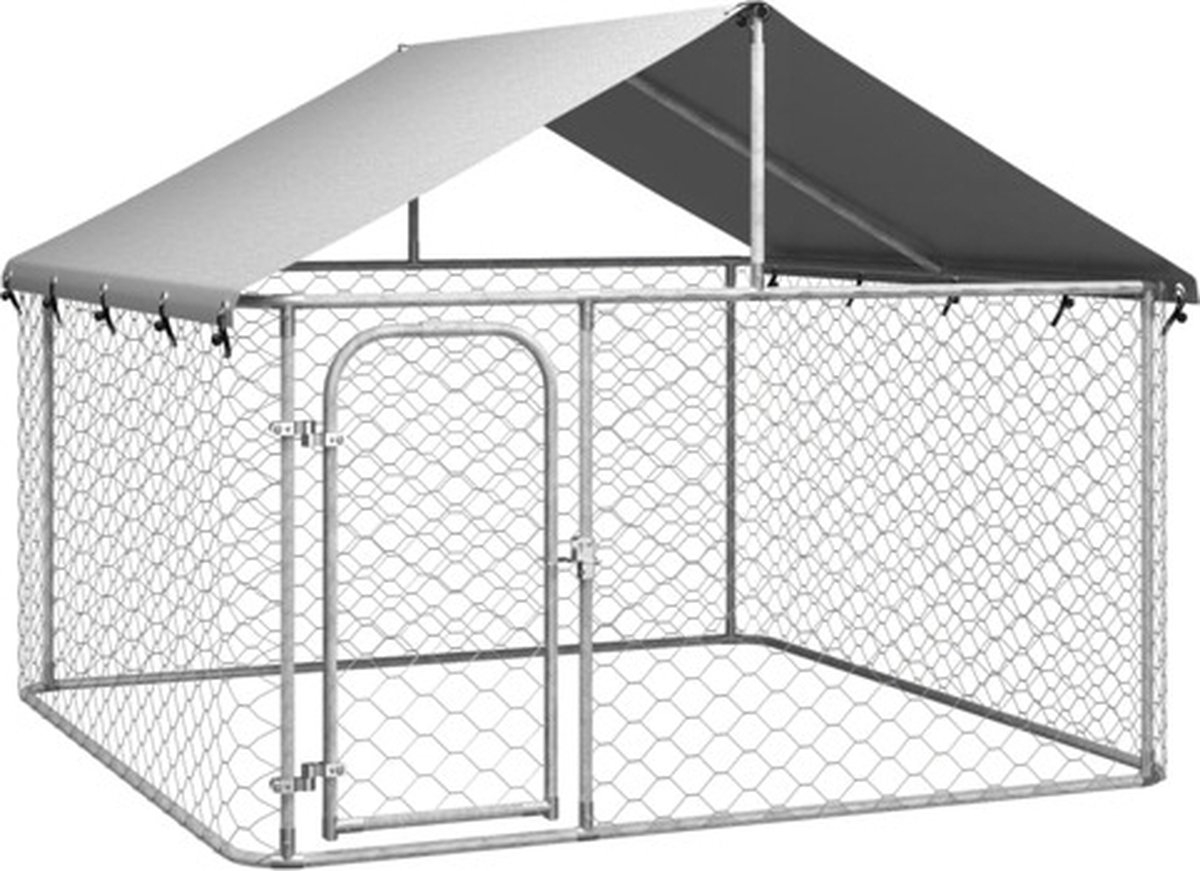 Hondenkennel voor buiten - met dak - 200x200x150 cm - metaal