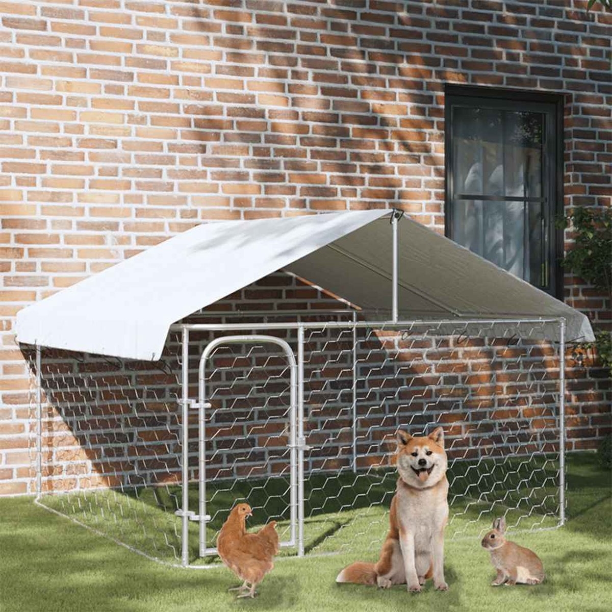 Hondenkennel voor buiten - met dak - 200x200x150 cm - metaal - Afbeelding 3