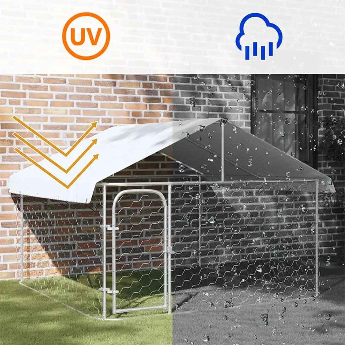 Hondenkennel voor buiten - met dak - 200x200x150 cm - metaal - Afbeelding 6