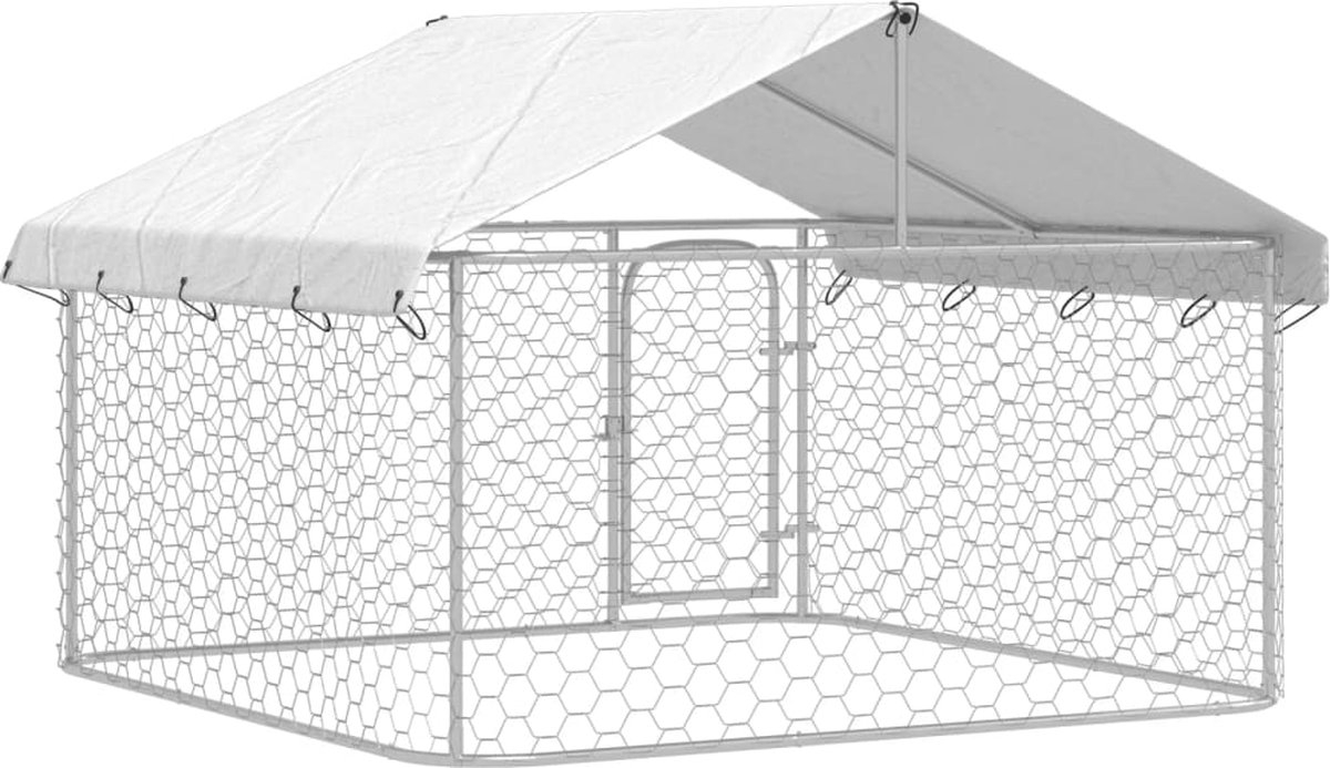 Hondenkennel voor buiten - met dak - 200x200x150 cm - metaal - Afbeelding 9