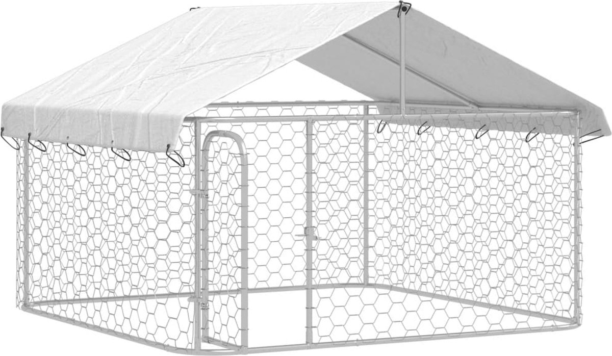 Hondenkennel voor buiten - met dak - 200x200x150 cm - metaal - Afbeelding 11