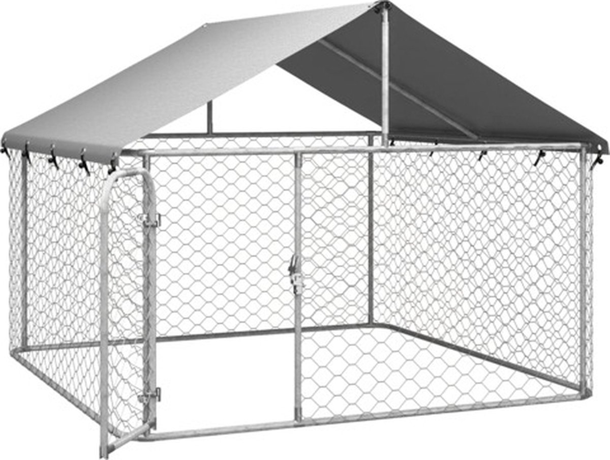 Hondenkennel voor buiten - met dak - 200x200x150 cm - metaal - Afbeelding 14