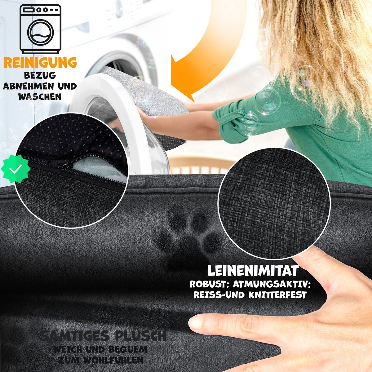 Hondenbed / hondenkussen / hondenmand - XL (110 x 75 x 27 cm) - hoes afneembaar en wasbaar - antraciet - Afbeelding 4