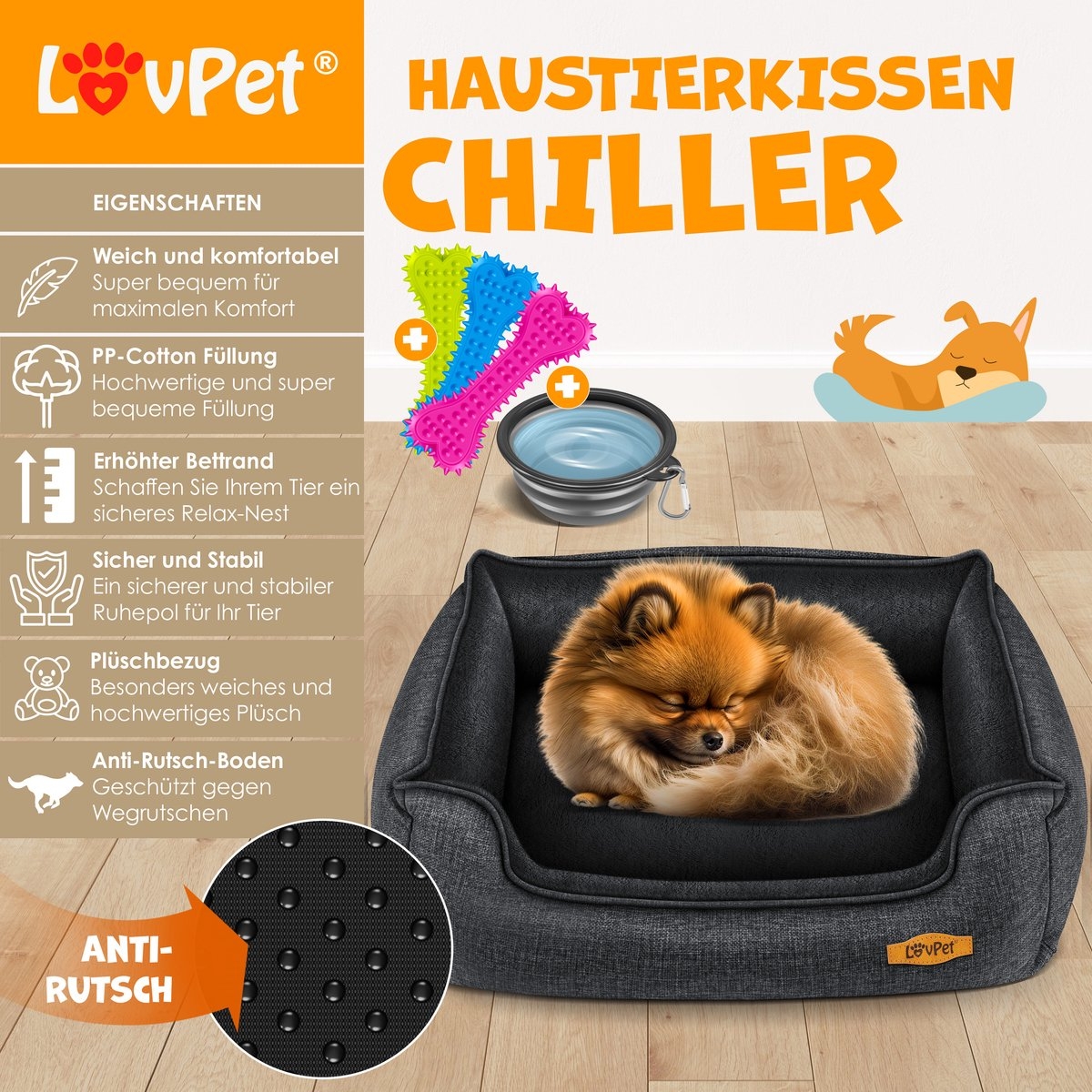 Hondenbed / hondenkussen / hondenmand - XL (110 x 75 x 27 cm) - hoes afneembaar en wasbaar - antraciet - Afbeelding 6