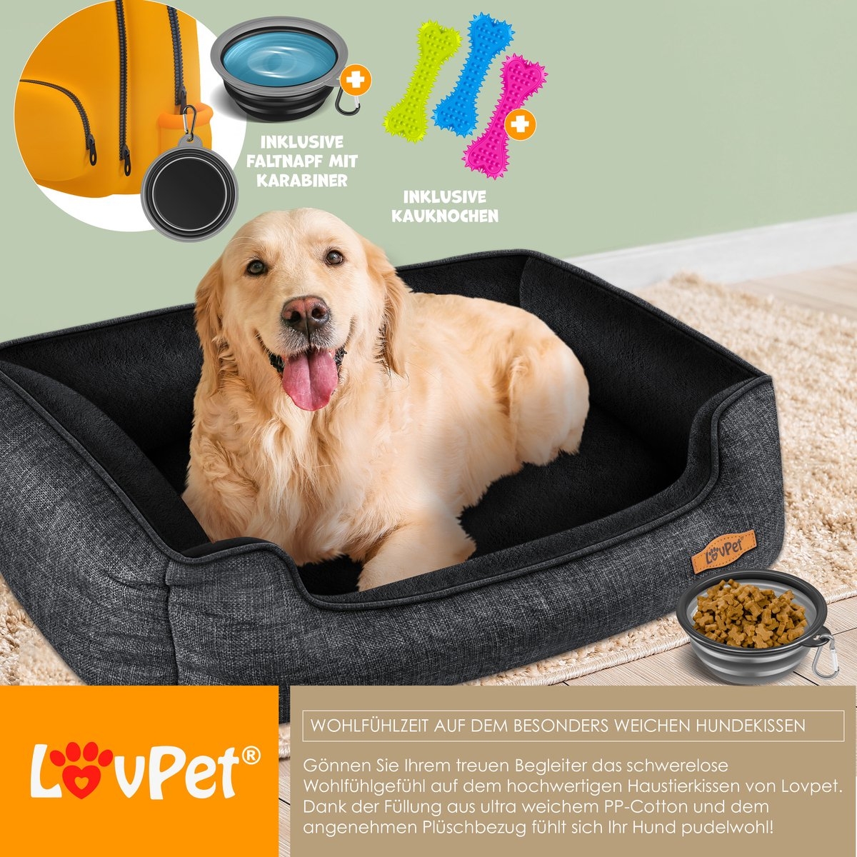 Hondenbed / hondenkussen / hondenmand - XL (110 x 75 x 27 cm) - hoes afneembaar en wasbaar - antraciet - Afbeelding 8