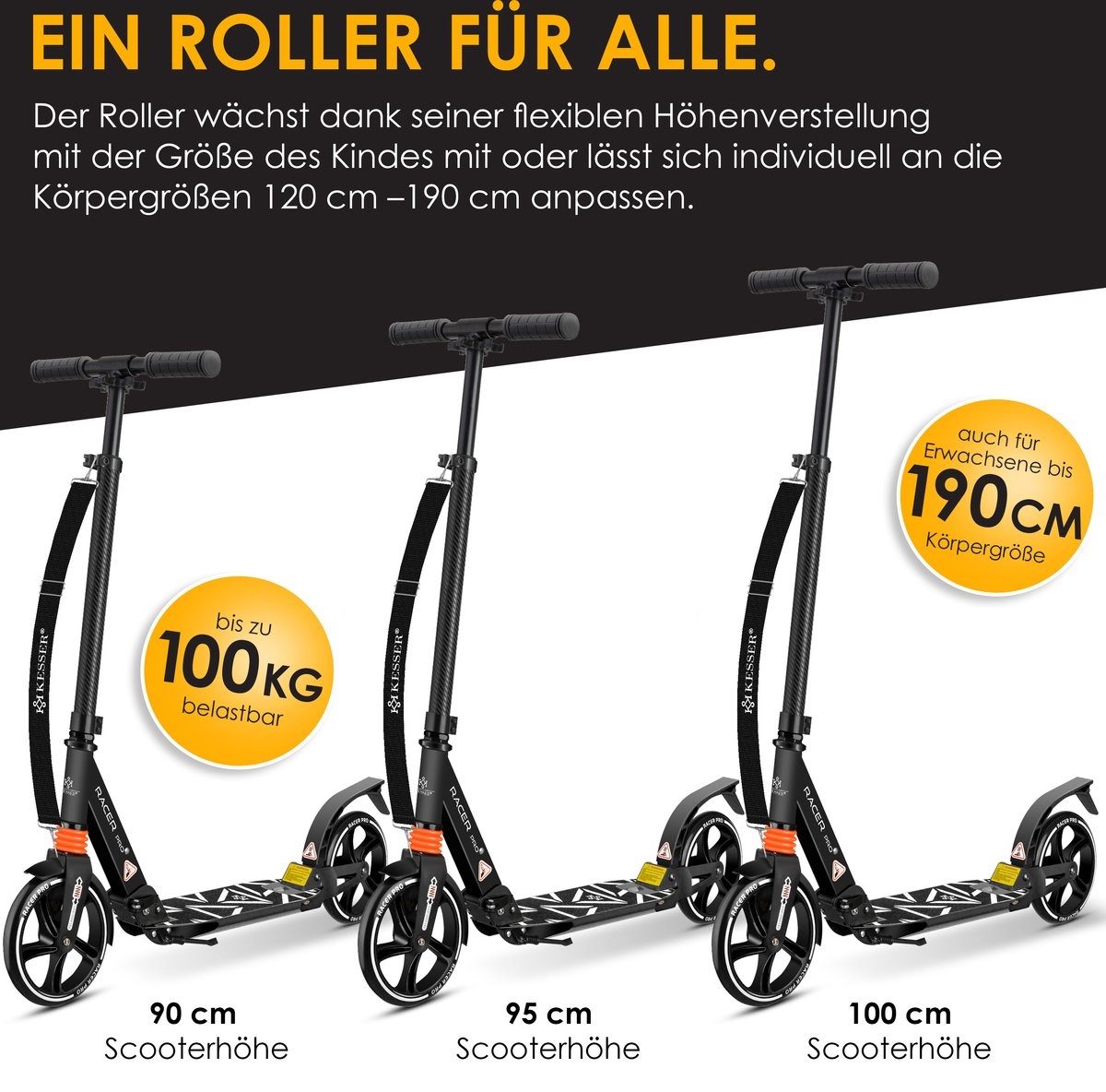 Stuntstep voor kinderen en volwassenen – max 100 kg – opvouwbaar – wieldiameter 205 mm – aluminium – zwart / carbonlook - Afbeelding 7