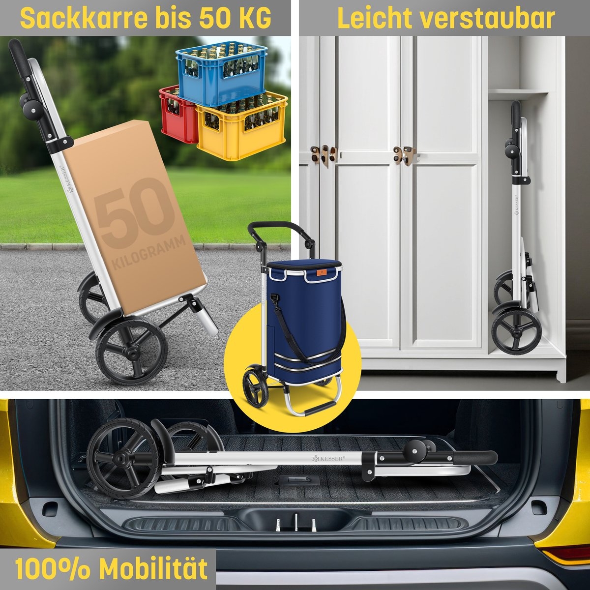Boodschappentrolley met steekwagenfunctie – 2 in 1 – met koelvak – 56 liter – maximaal 50 kg – opvouwbaar – blauw - Afbeelding 6