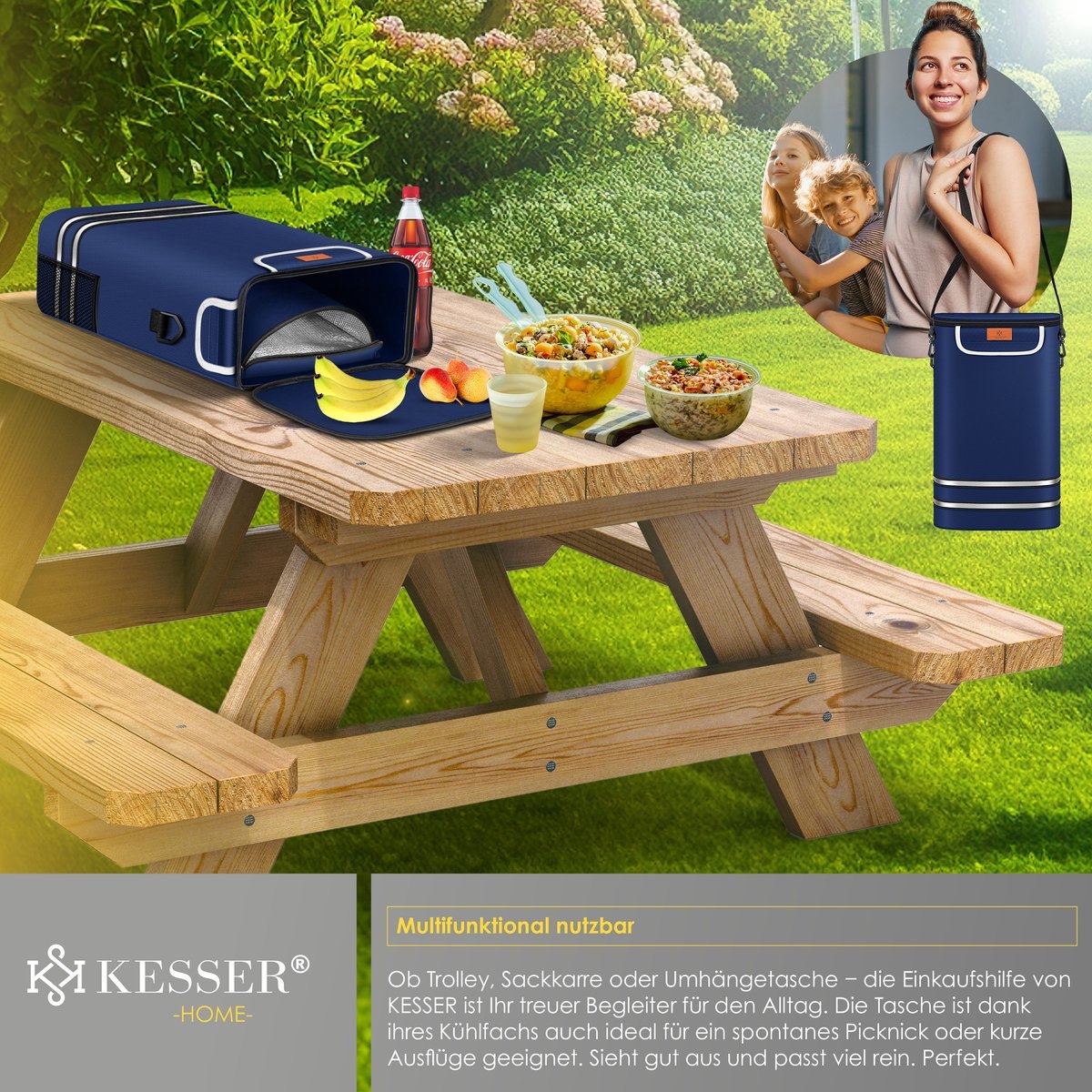 Boodschappentrolley met steekwagenfunctie – 2 in 1 – met koelvak – 56 liter – maximaal 50 kg – opvouwbaar – blauw - Afbeelding 8