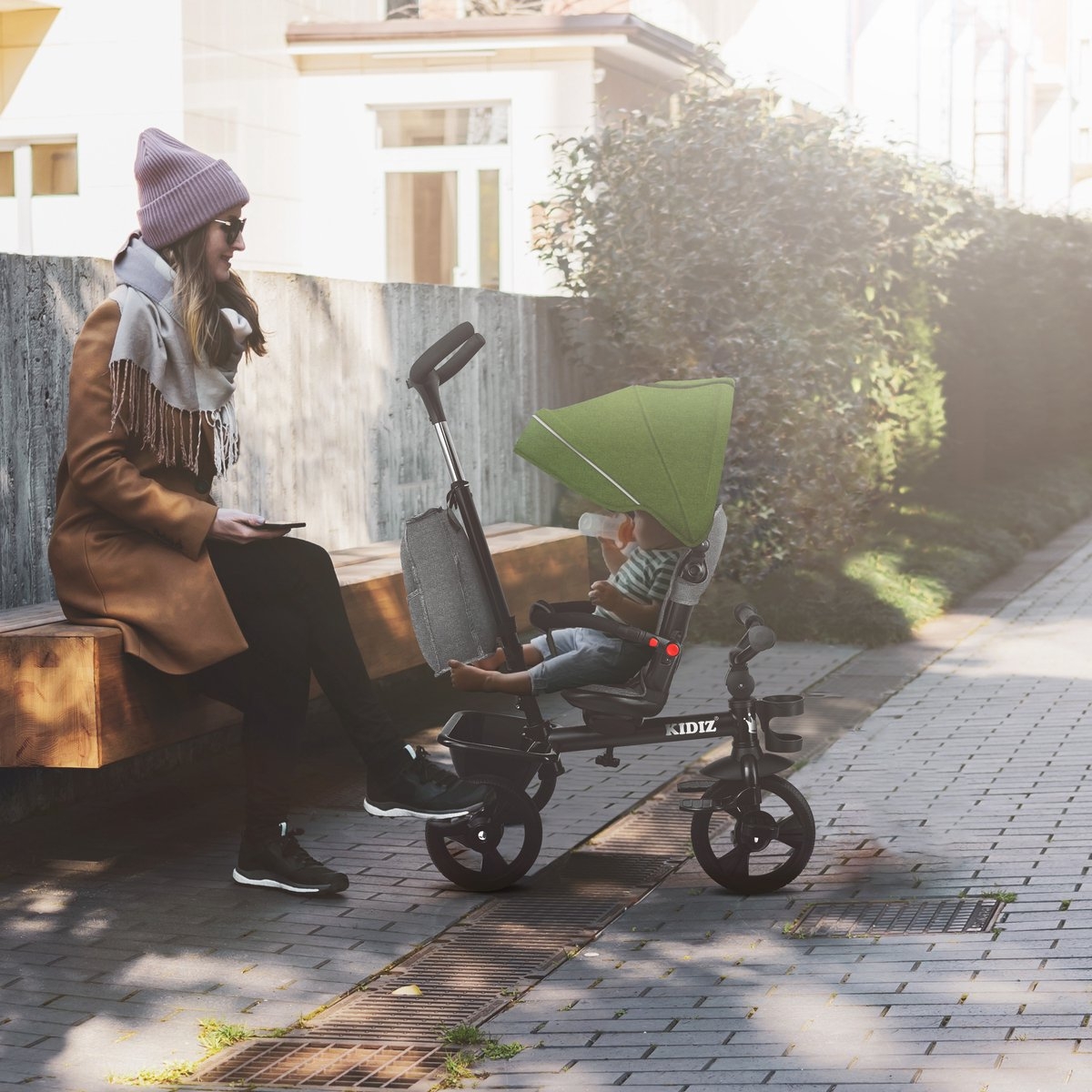 Kidiz – luxe driewieler – met vouwdak – pedalen en duw- en stuurstang – groen - Afbeelding 7