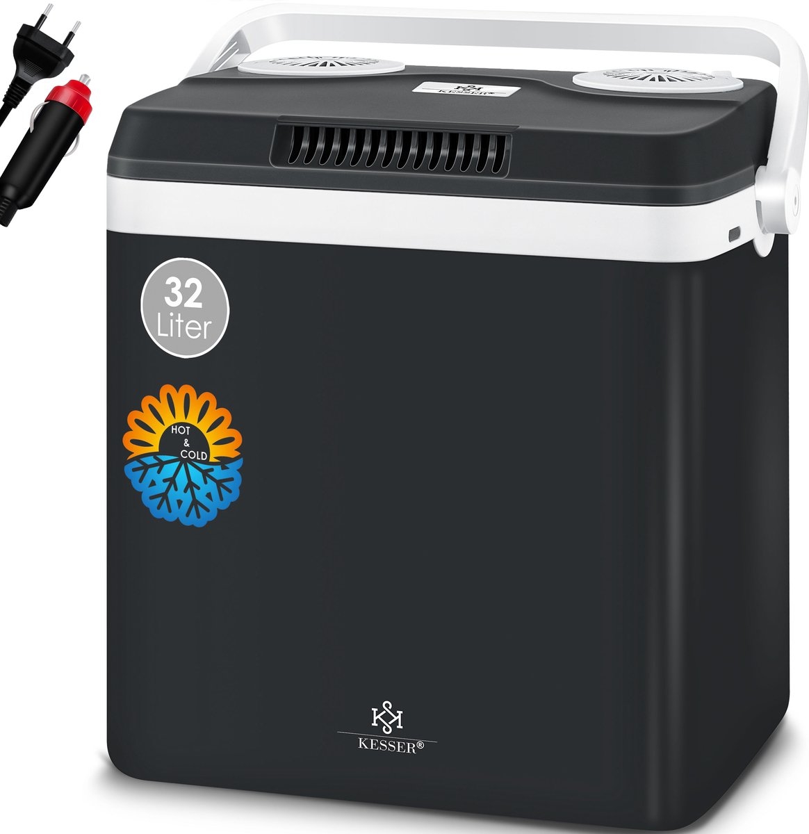 Elektrische Koelbox voor warm houden en koelen - 32 liter - 12V en 230V stekker - minikoelkast - met ECO-modus - zwart