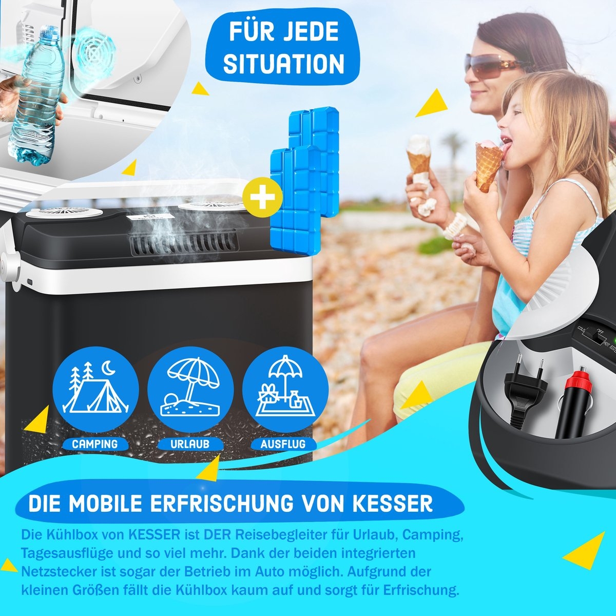 Elektrische Koelbox voor warm houden en koelen - 32 liter - 12V en 230V stekker - minikoelkast - met ECO-modus - zwart - Afbeelding 2