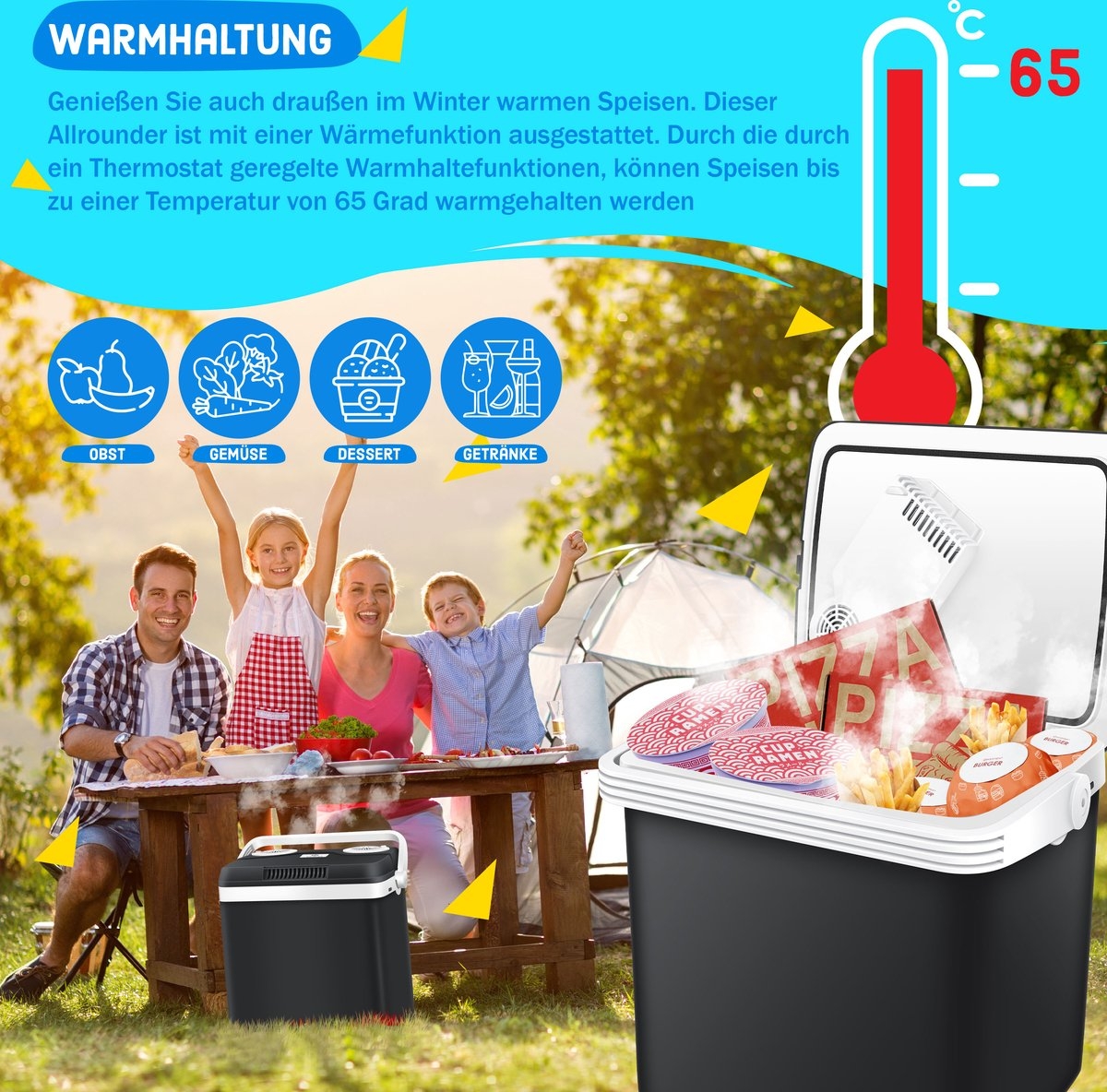 Elektrische Koelbox voor warm houden en koelen - 32 liter - 12V en 230V stekker - minikoelkast - met ECO-modus - zwart - Afbeelding 5