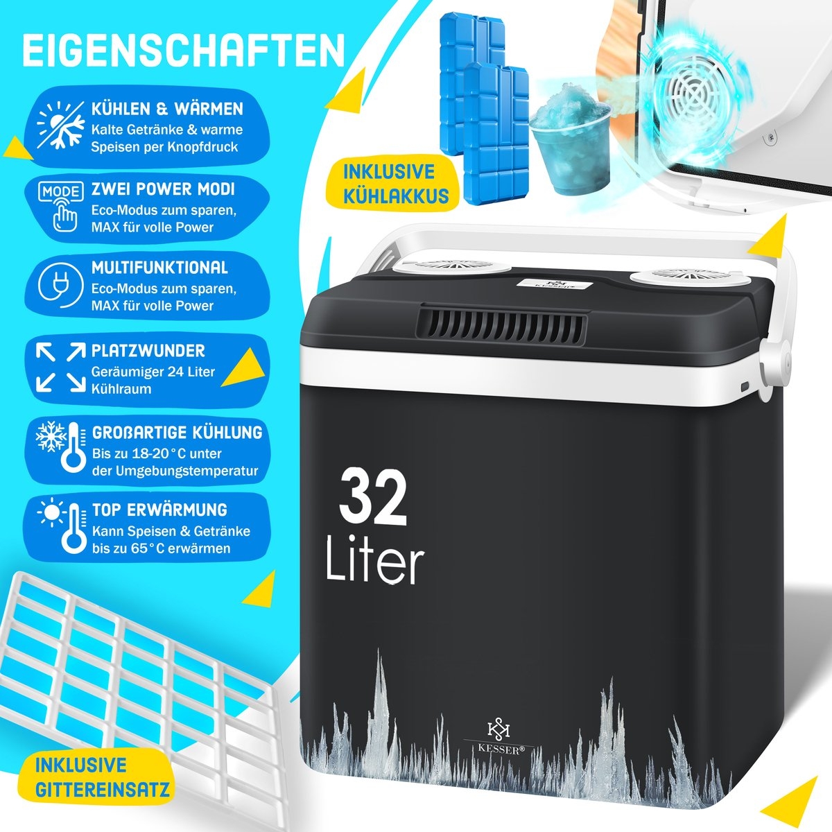 Elektrische Koelbox voor warm houden en koelen - 32 liter - 12V en 230V stekker - minikoelkast - met ECO-modus - zwart - Afbeelding 7