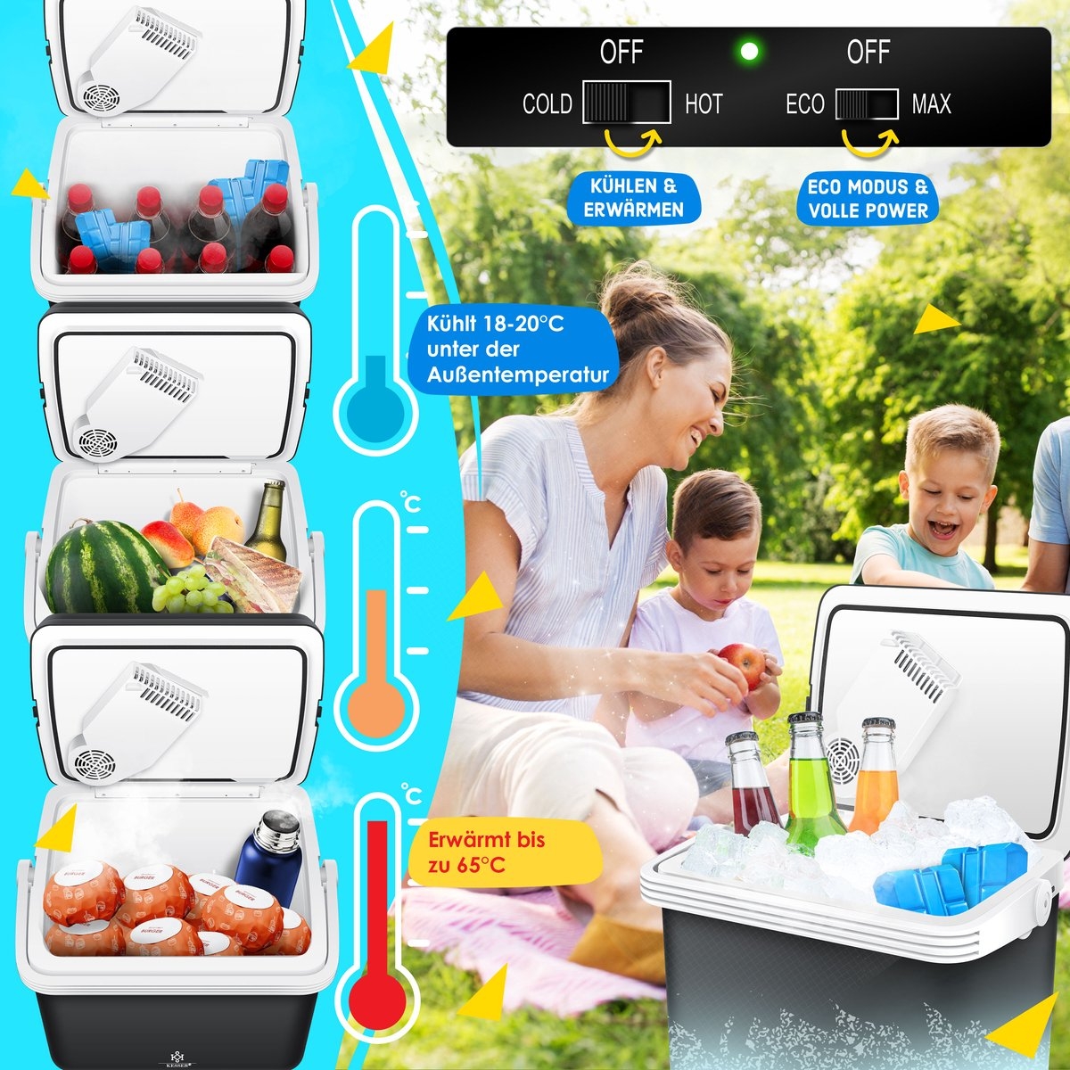 Elektrische Koelbox voor warm houden en koelen - 32 liter - 12V en 230V stekker - minikoelkast - met ECO-modus - zwart - Afbeelding 9
