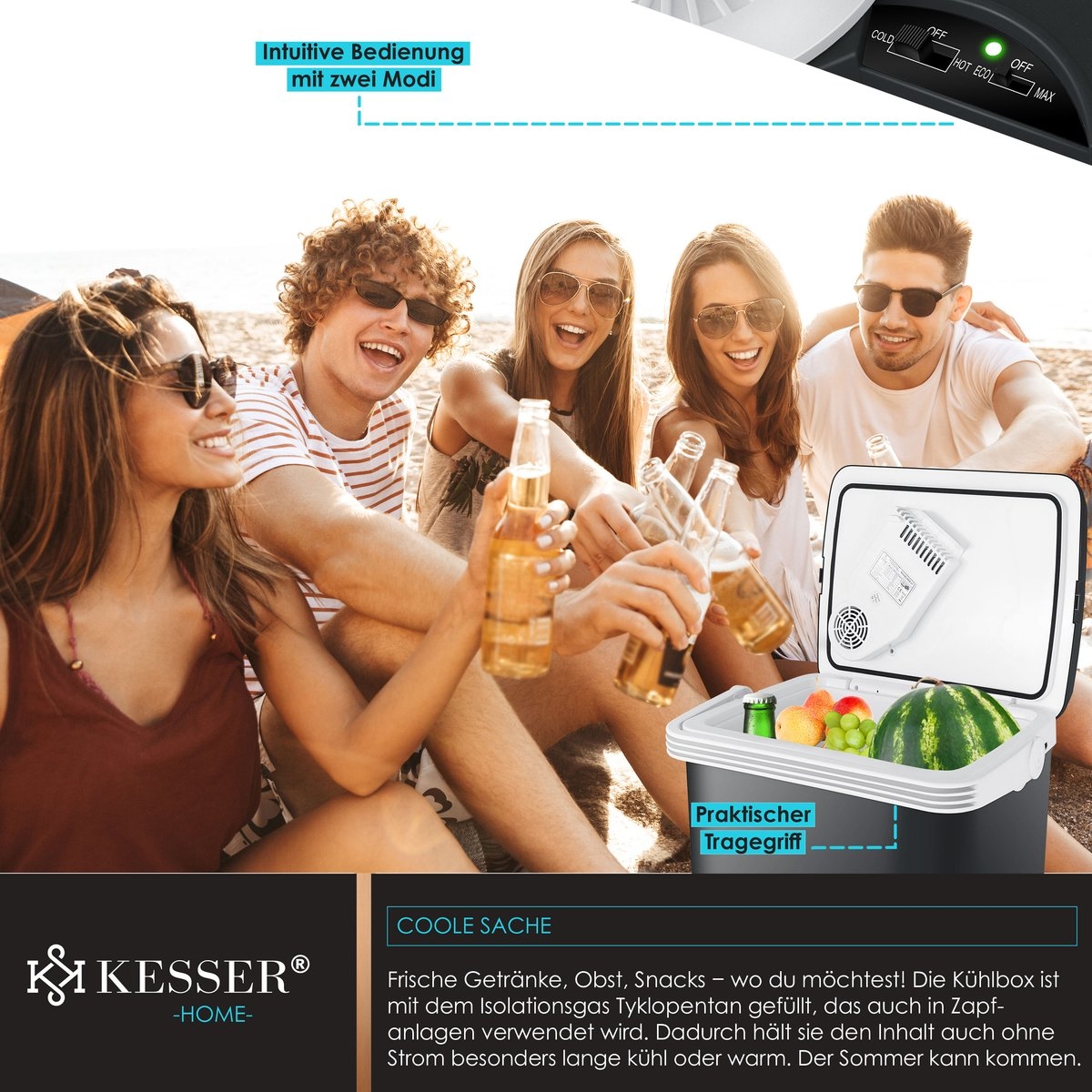 Elektrische Koelbox voor warm houden en koelen - 32 liter - 12V en 230V stekker - minikoelkast - met ECO-modus - zwart - Afbeelding 10