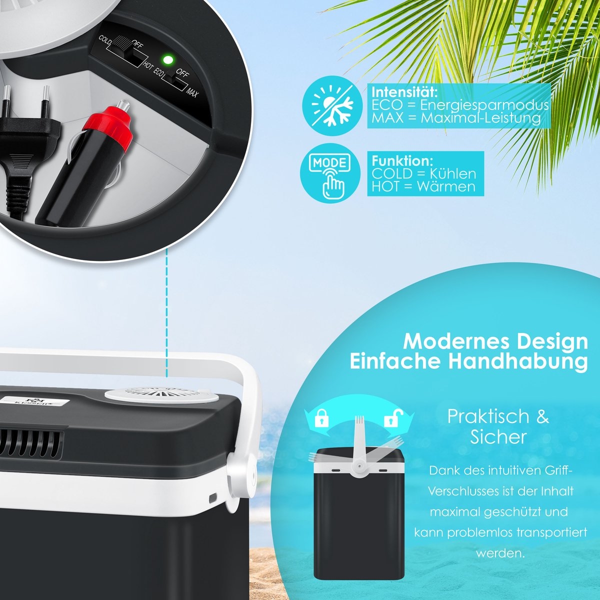 Elektrische Koelbox voor warm houden en koelen - 32 liter - 12V en 230V stekker - minikoelkast - met ECO-modus - zwart - Afbeelding 11