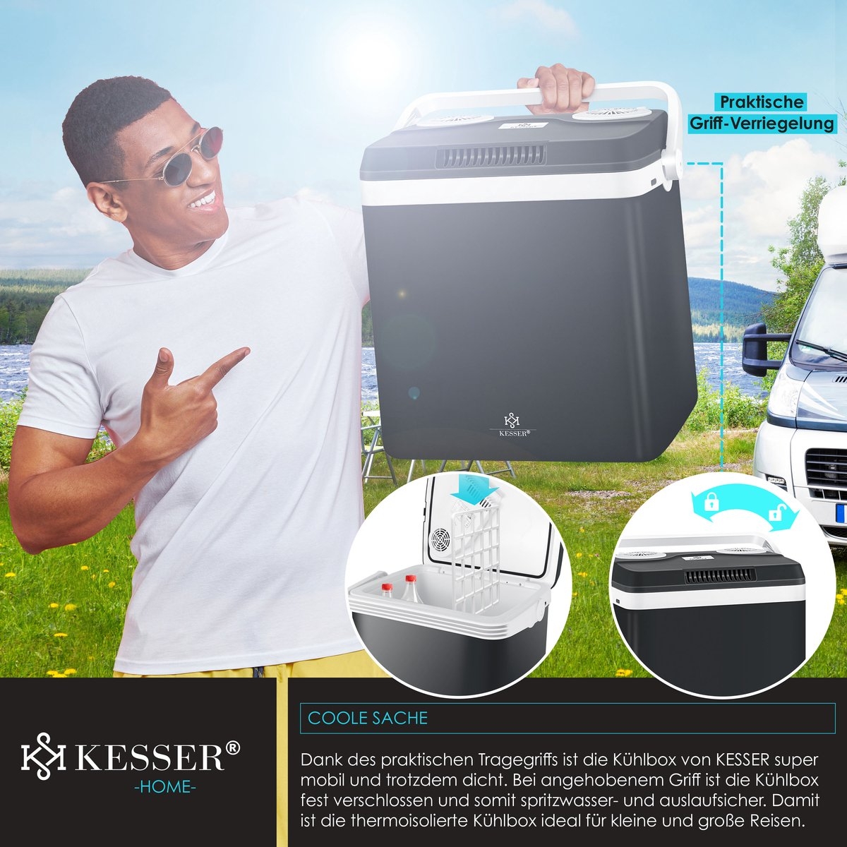 Elektrische Koelbox voor warm houden en koelen - 32 liter - 12V en 230V stekker - minikoelkast - met ECO-modus - zwart - Afbeelding 13