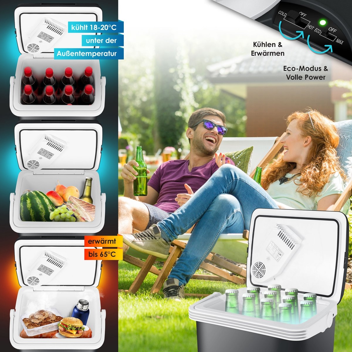 Elektrische Koelbox voor warm houden en koelen - 32 liter - 12V en 230V stekker - minikoelkast - met ECO-modus - zwart - Afbeelding 14