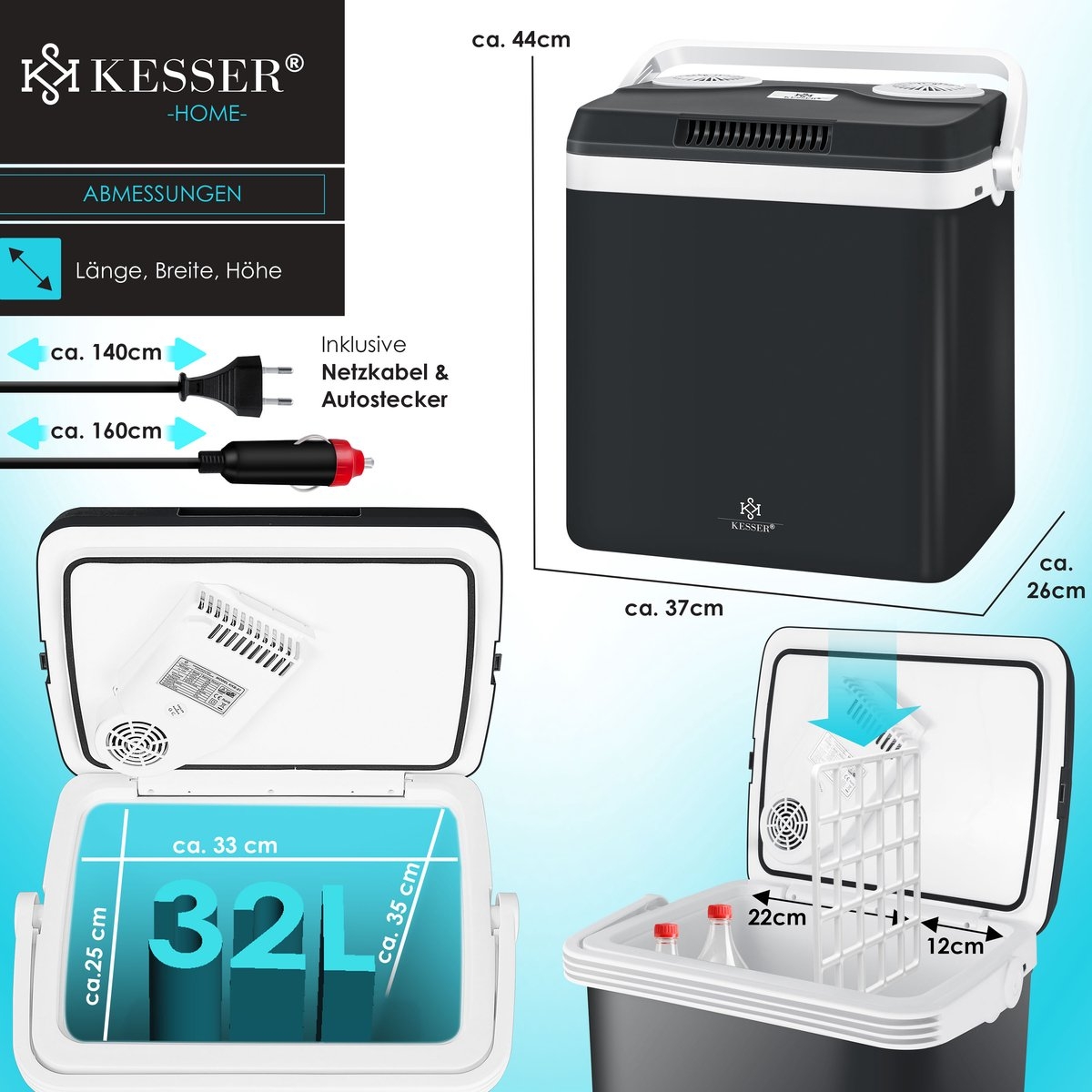 Elektrische Koelbox voor warm houden en koelen - 32 liter - 12V en 230V stekker - minikoelkast - met ECO-modus - zwart - Afbeelding 15
