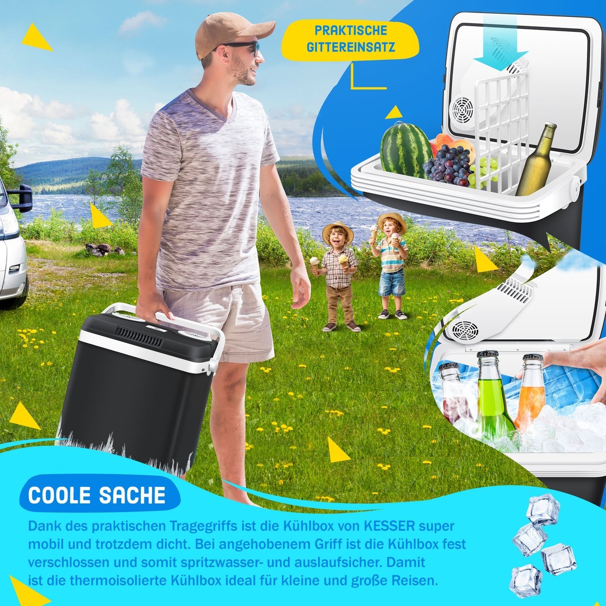 Elektrische Koelbox voor warm houden en koelen - 32 liter - 12V en 230V stekker - minikoelkast - met ECO-modus - zwart - Afbeelding 16